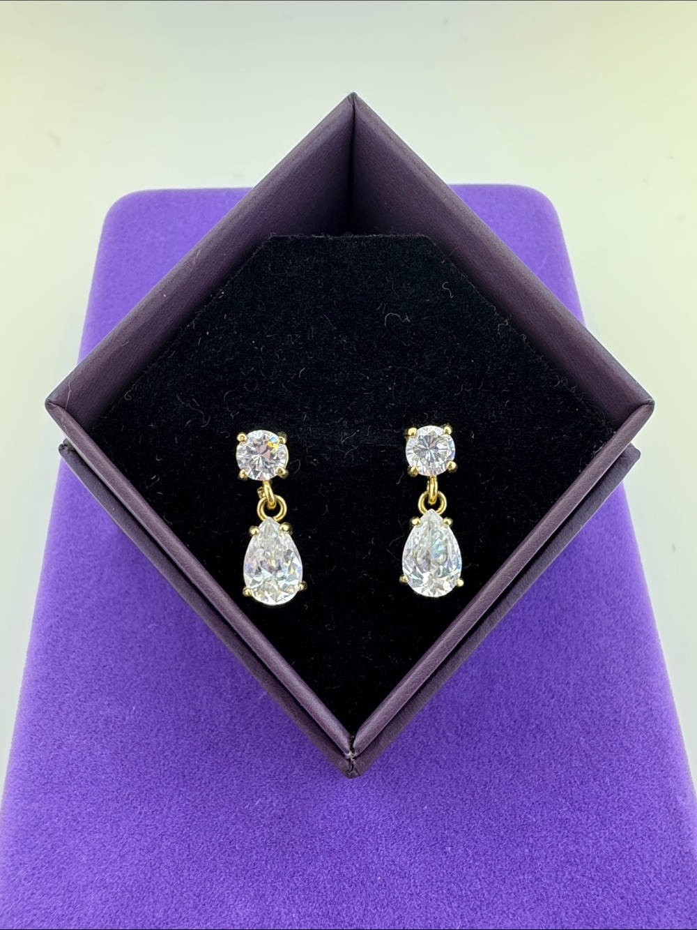 💛 Classic Gold Plated CZ Teardrop Drop Earrings | Glamourous